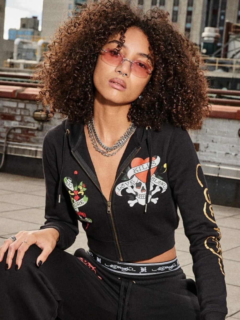 Ed Hardy Love Kills Slowly Hoodie Cropped Hoodie